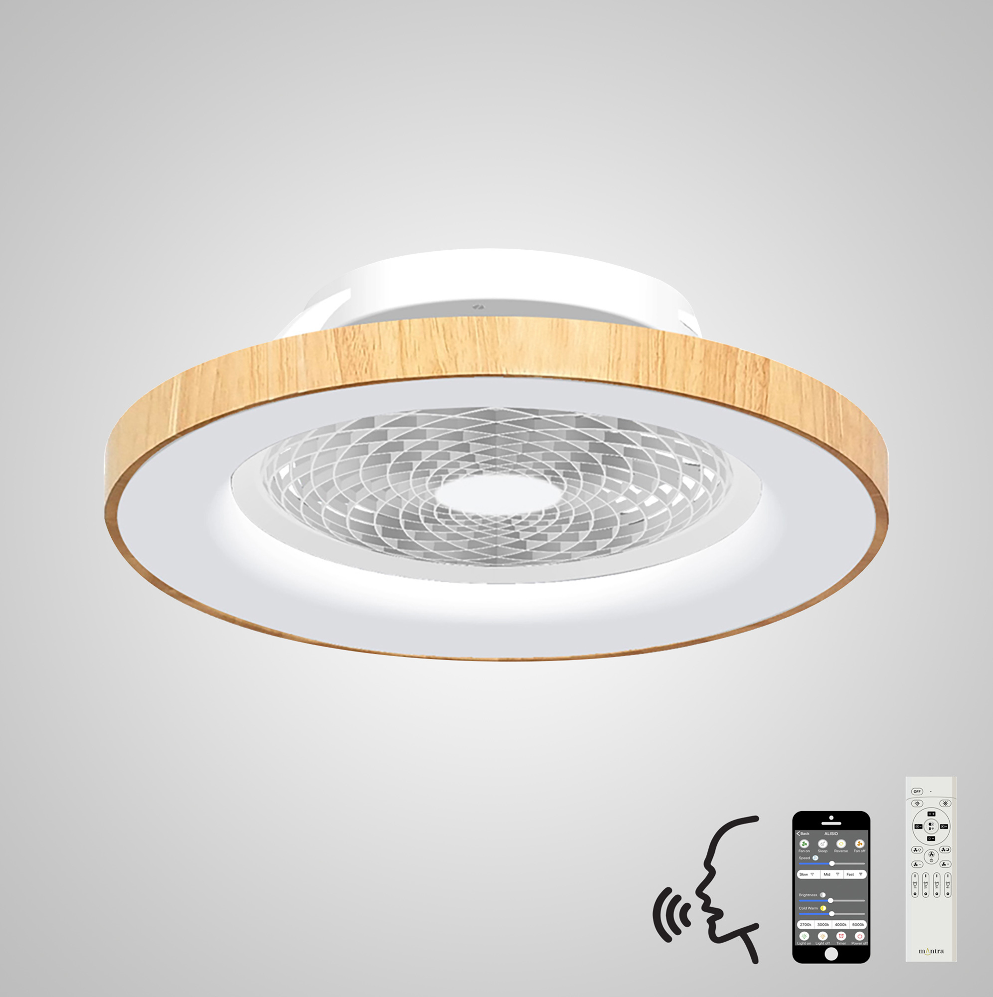 Tibet 70W LED Dimmable Ceiling Light & Fan, Remote / APP / Voice Controlled Wood Effect M7126  Mantra Tibet